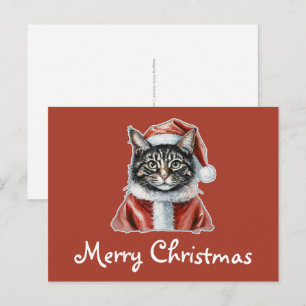 Postal Gato con traje de Papá Noel - Navidades 1