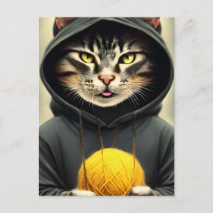 Postal Gato Con Una Bola De Yarn