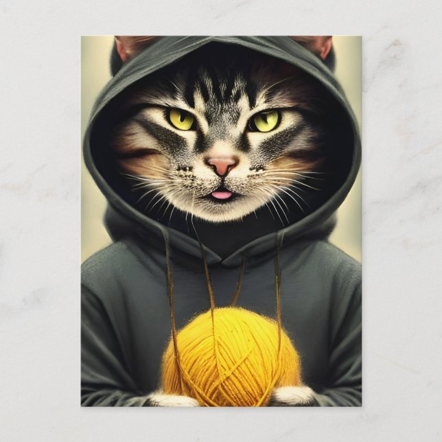 Postal Gato Con Una Bola De Yarn (Anverso)