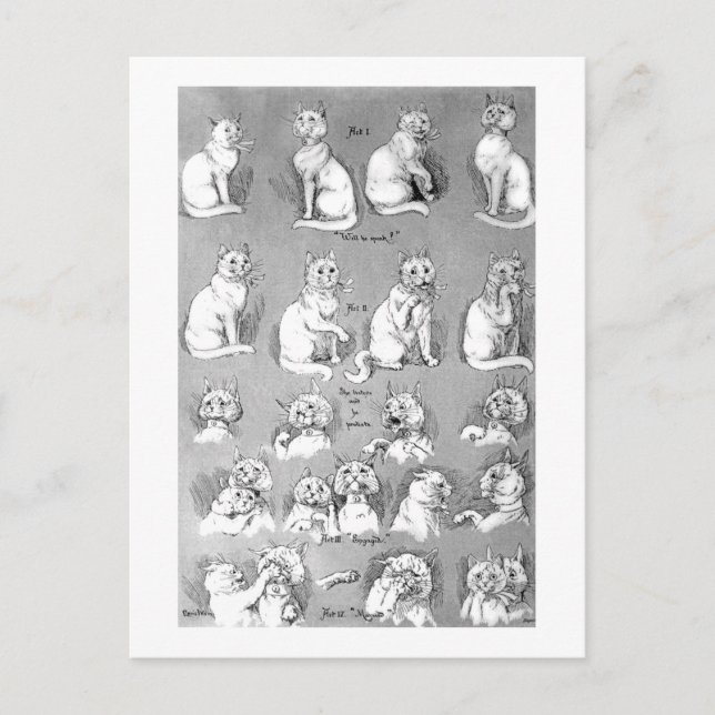 Postal Gato, cortejo y matrimonio, novia, Louis Wain (Anverso)