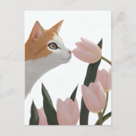 Postal Gato Curioso Floral de Primavera