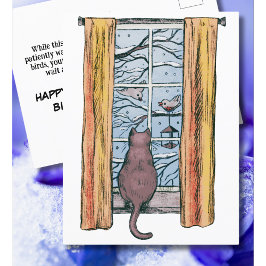 Postal Gato Curioso Vibraciones de Frío Invernal Cumpleañ