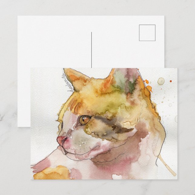 Postal Gato de acuarela (Anverso / Reverso)