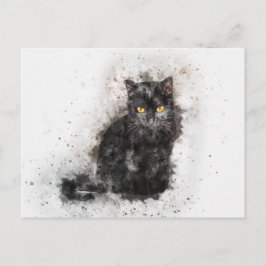 Postal Gato de acuarela en blanco y negro