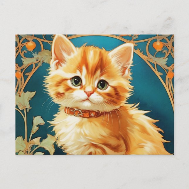 Postal Gato de Alphonse Mucha Art Nouveau (Anverso)