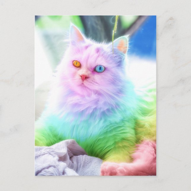 Postal Gato de arco iris de Unicornio (Anverso)