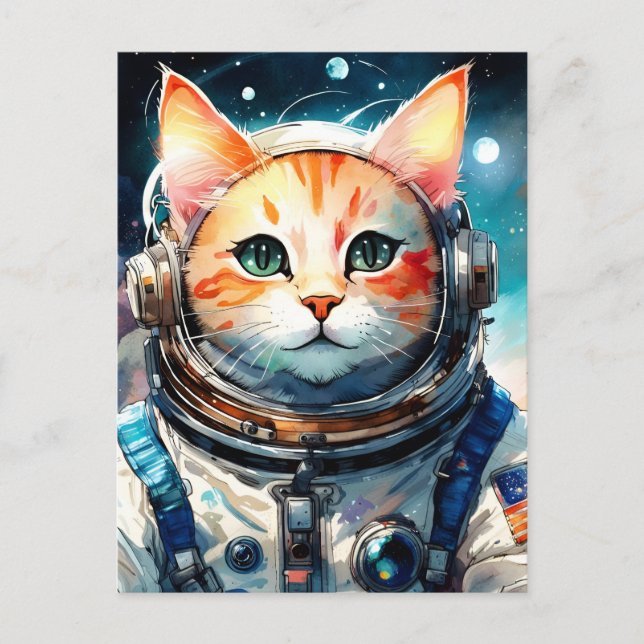 Postal Gato de Astronauta Adorable en Estados Unidos (Anverso)