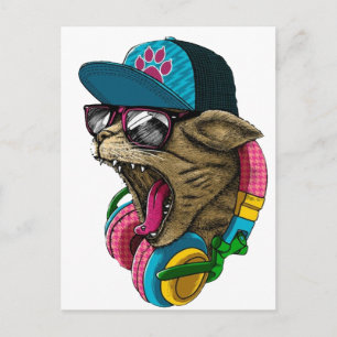 Postal Gato de auriculares