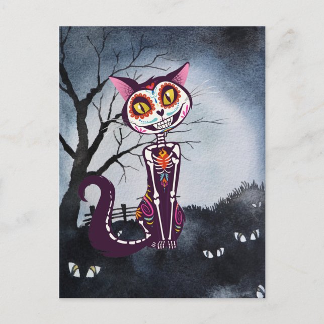 Postal Gato de azúcar de cráneo del Día de Muertos  (Anverso)