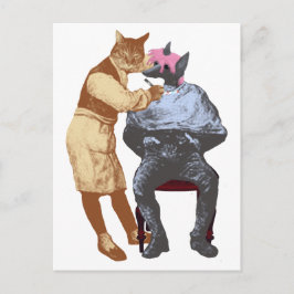 Postal Gato de barbero y perro vintage