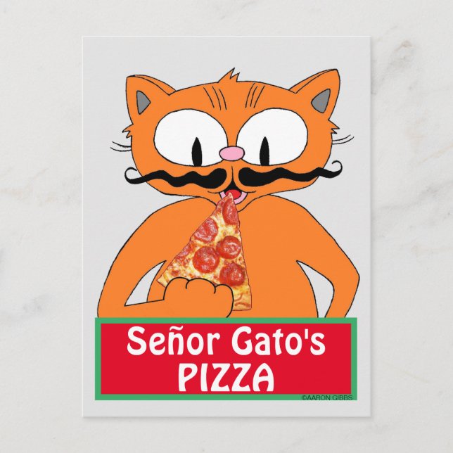 Postal - Gato de bigote gracioso pizza del señor G (Anverso)