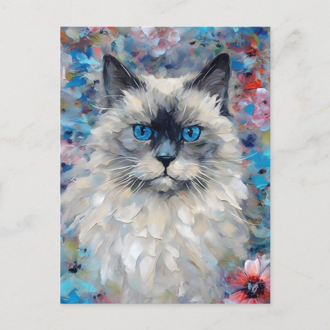 Postal Gato de Birman colorido (Anverso)