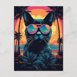 Postal Gato de Bombay con gafas de sol en la playa