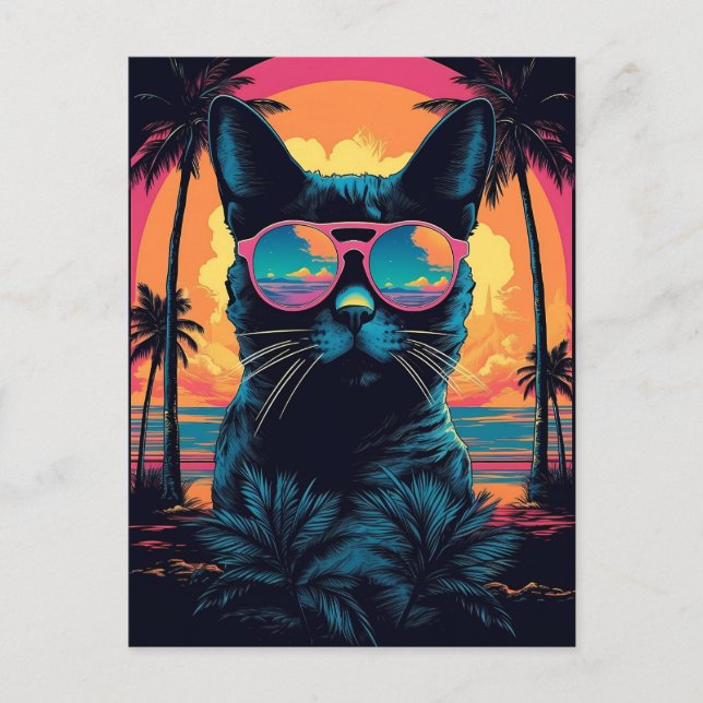 Postal Gato de Bombay con gafas de sol en la playa (Anverso)