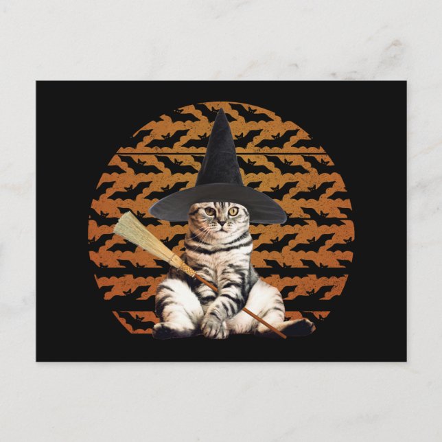 Postal Gato de bruja de Halloween (Anverso)