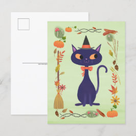 Postal Gato de bruja de Halloween