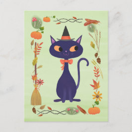 Postal Gato de bruja de Halloween