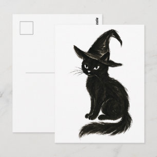Postal Gato de Bruja – Ilustración de Halloween con Tinta