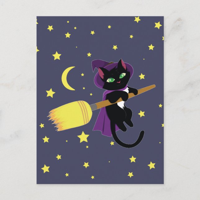 Postal Gato de bruja volador (Anverso)