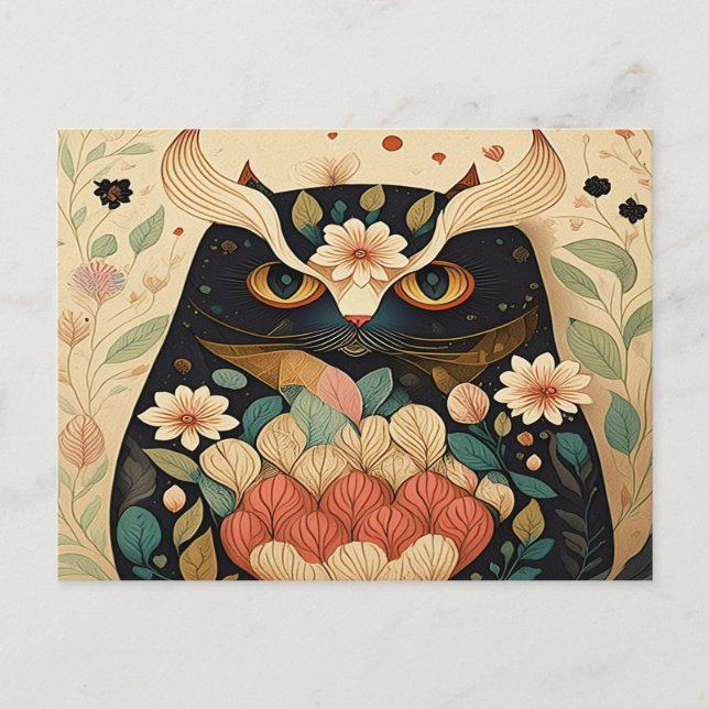 Postal Gato de búho étnico (Anverso)