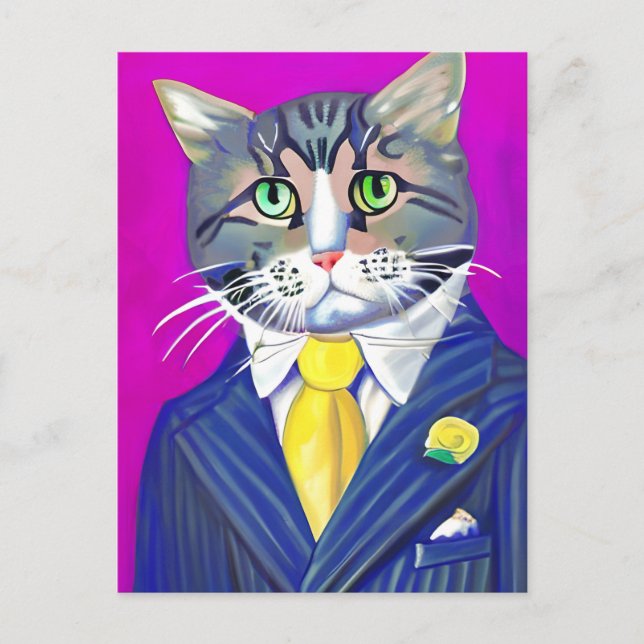 Postal Gato de caballero en un traje y un empate (Anverso)