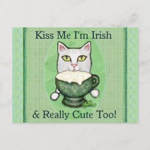 Postal Gato de café irlandés del Día de San Patricio
