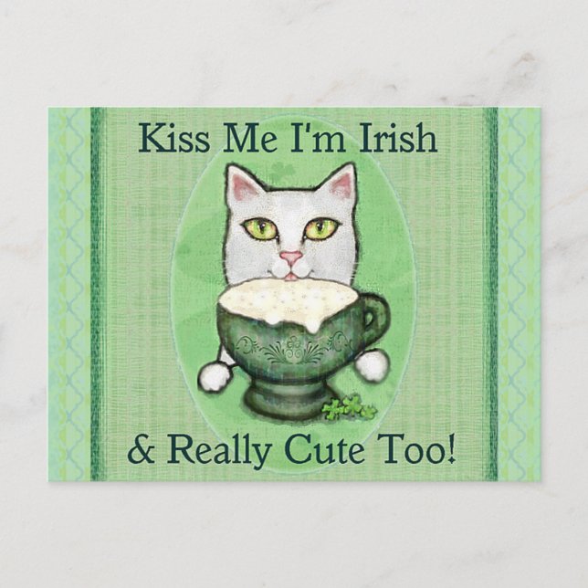 Postal Gato de café irlandés del Día de San Patricio (Anverso)