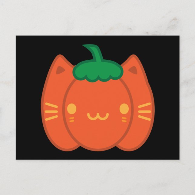 Postal Gato de calabaza de Kawaii Halloween (Anverso)