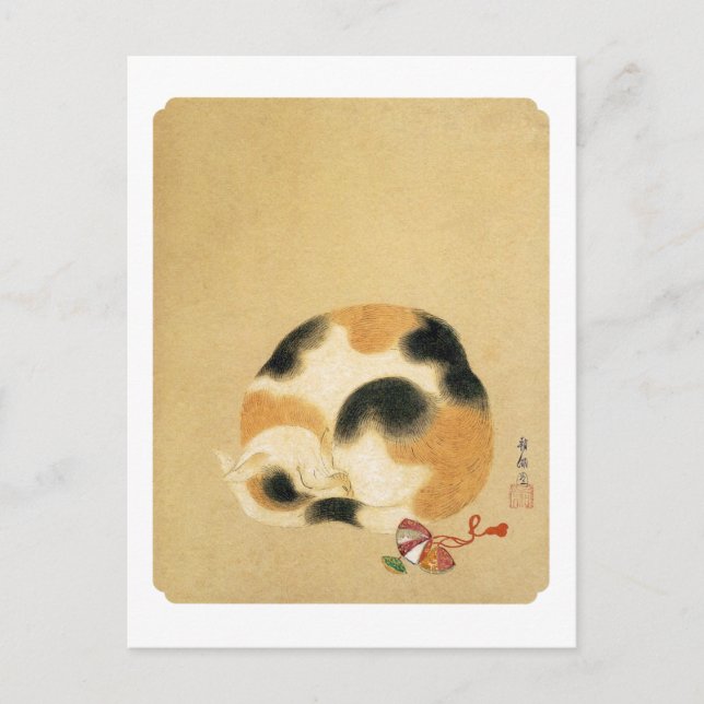 Postal Gato de calicó japonés, Hanabusa Itchō (Anverso)