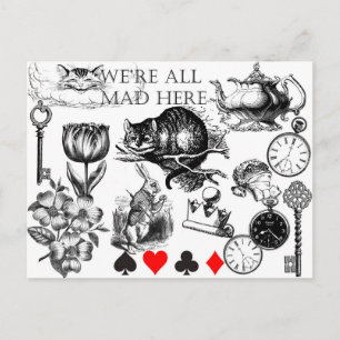 Postal Gato de Cheshire clásico alice en wonderland loco
