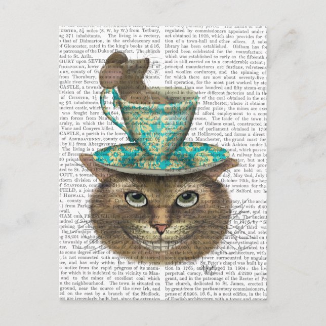Postal Gato de Cheshire con la Copa de la Cabeza (Anverso)