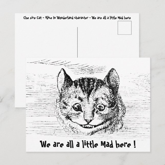 Postal Gato de Cheshire - Personaje de Alicia en el País  (Anverso / Reverso)