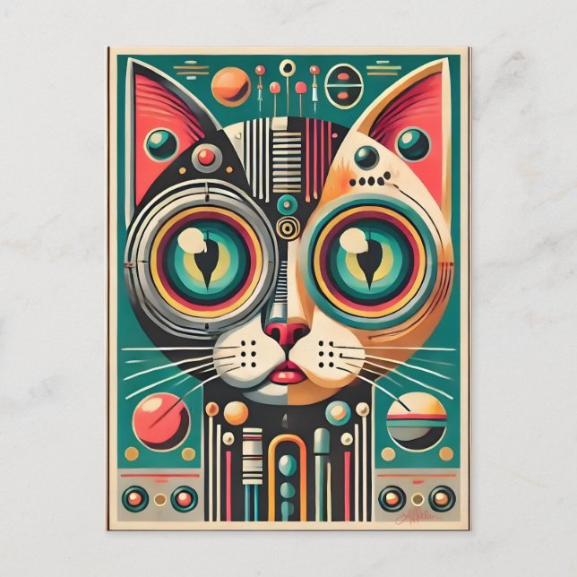 Postal Gato de circuito retro futurista de mediados de si (Anverso)