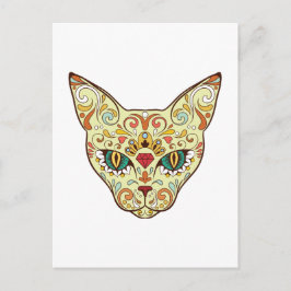 Postal Gato de Cráneo de Azúcar - Diseño de Tatuaje