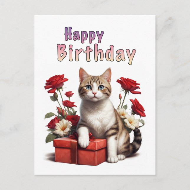 Postal gato de cumpleaños feliz (Anverso)