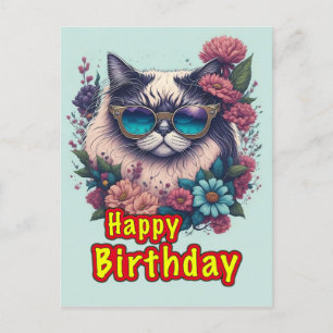 Postal Gato de cumpleaños feliz