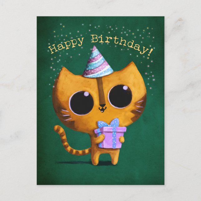 Postal Gato de cumpleaños lindo (Anverso)