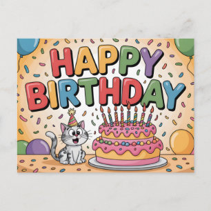 Postal Gato de Dibujos Animados Alegre Ilustración de Fel