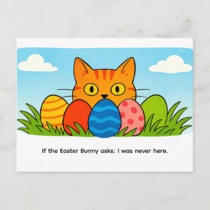 Postal Gato de dibujos animados juguetón escondiéndose de