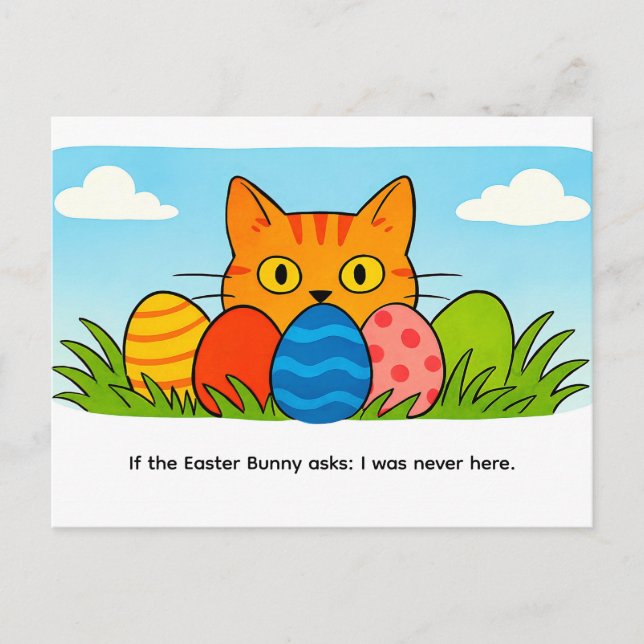 Postal Gato de dibujos animados juguetón escondiéndose de (Anverso)
