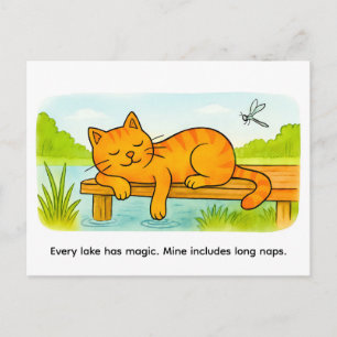 Postal Gato de dibujos animados lindo descansando en un m