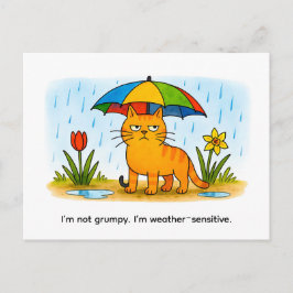 Postal Gato de dibujos animados lindo parado bajo una col