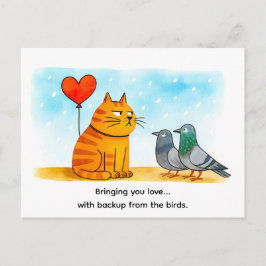 Postal Gato de dibujos animados lindo sosteniendo un glob
