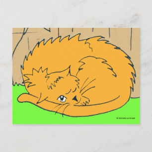 Postal Gato de dibujos animados pelirrojo acurrucado