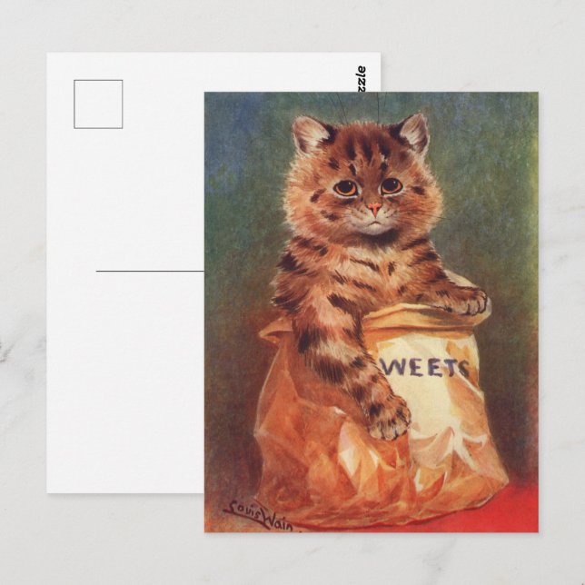 Postal Gato de dulces mixtos de Louis Wain (Anverso / Reverso)