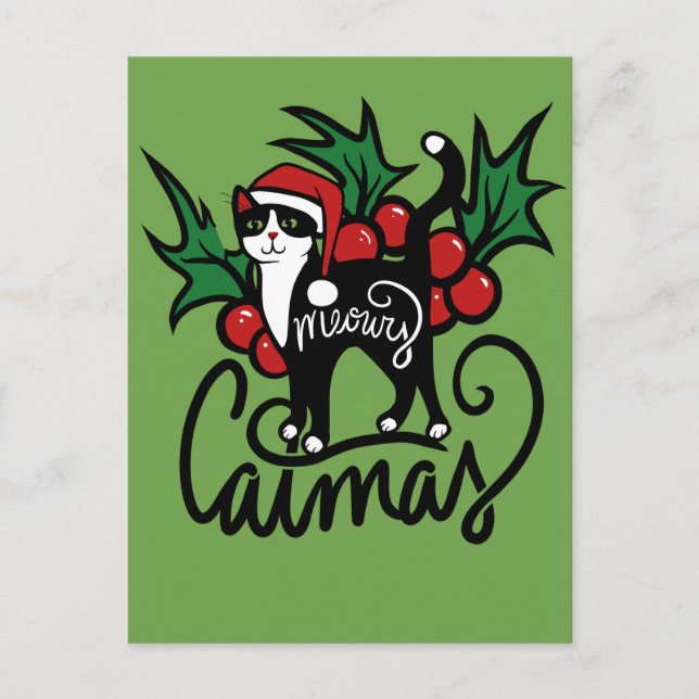 Postal Gato de esmoquin de Navidad (Anverso)