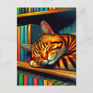Postal Gato de estilo de cómic dormido durmiendo