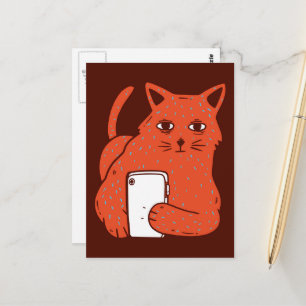 Postal Gato de Fantasía Adorable con Teléfono Móvil