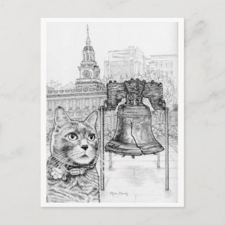 Postal Gato de Filadelfia visitando la Campana de la Libe