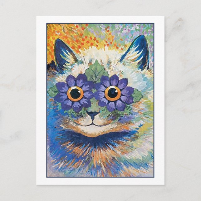 Postal Gato de flores por Louis Wain (Anverso)